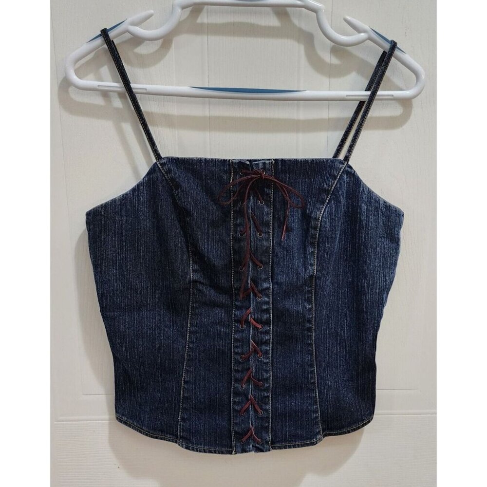 Vtg Guess Jeans Y2K Women's Sleeveless Stretch Denim Crop Top Bustier Sz Medium